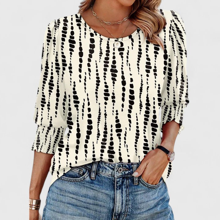 Solara | Elegant Smocked Top Black Dots