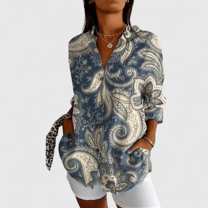 Katarine | Elegant Floral Blouse Dark Blue