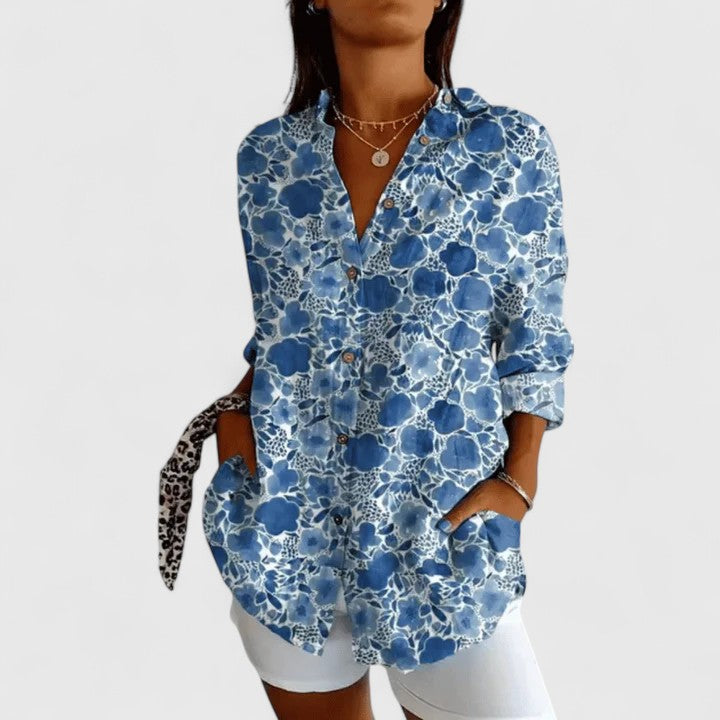 Katarine | Elegant Floral Blouse Blue