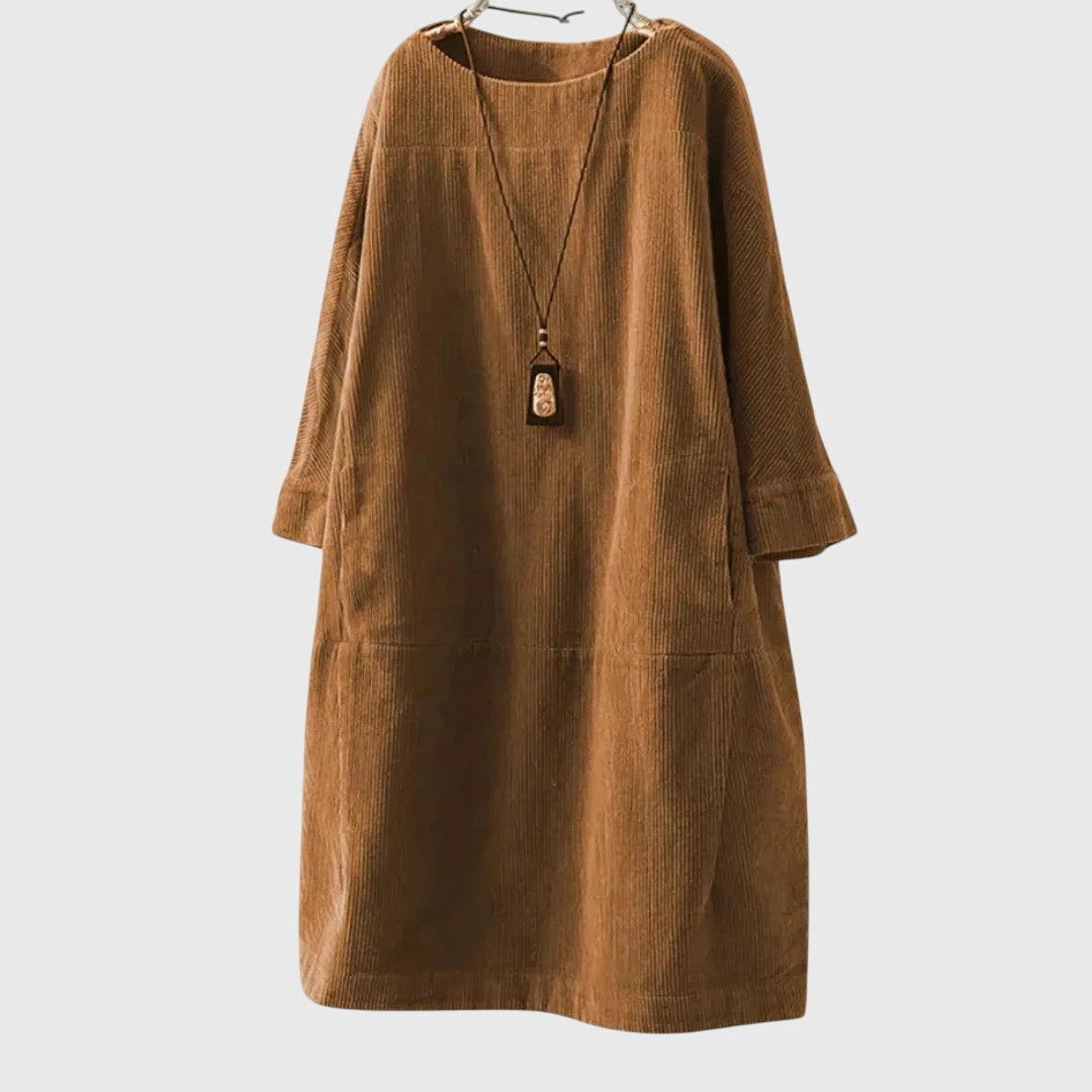Grace | Relaxed Corduroy Midi Dress Brown