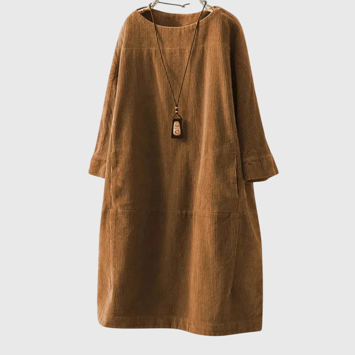 Grace | Relaxed Corduroy Midi Dress Brown
