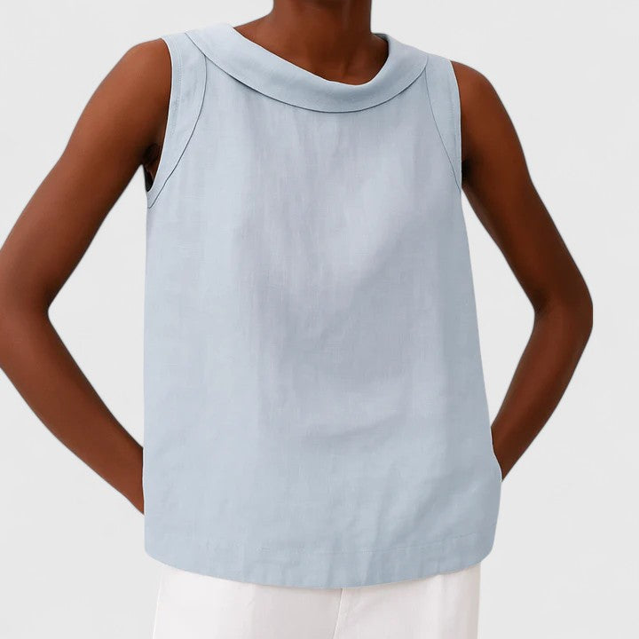 Anastine | Elegant Top with Roll Collar Blue