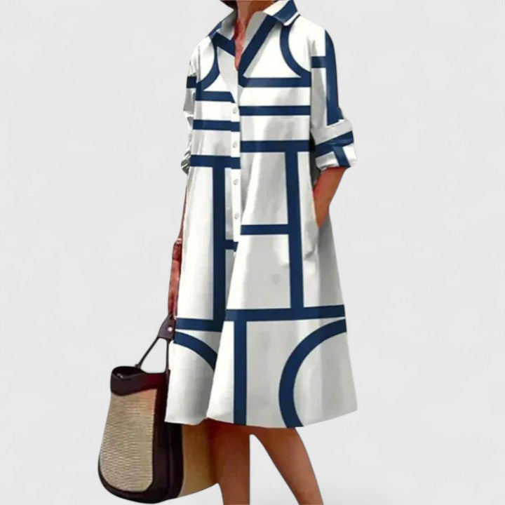 Charlene | Sophisticated Midi Dress White - Blue