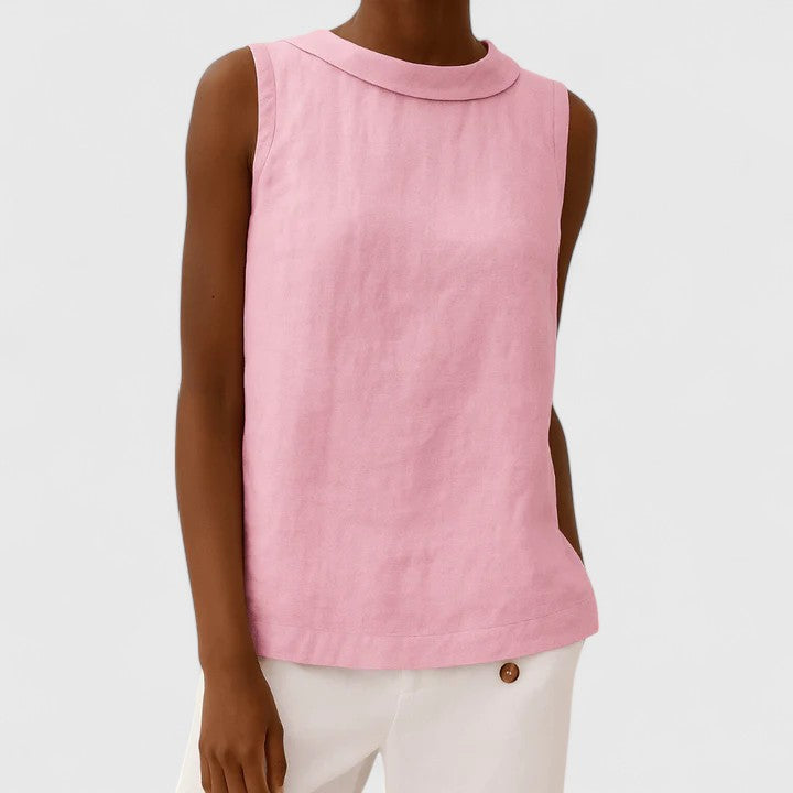 Anastine | Elegant Top with Roll Collar Pink