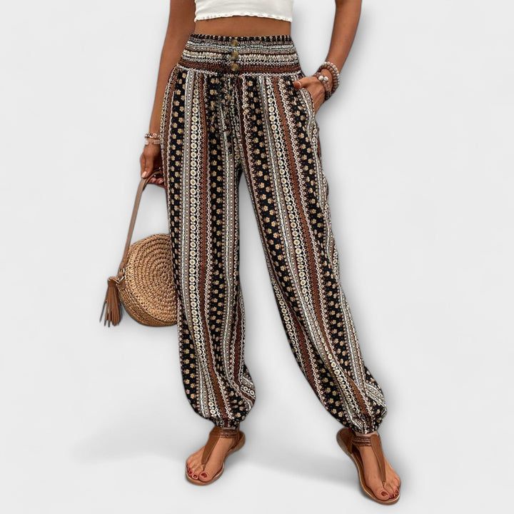Scarlett - Pants with Ethnic Graphic Brown