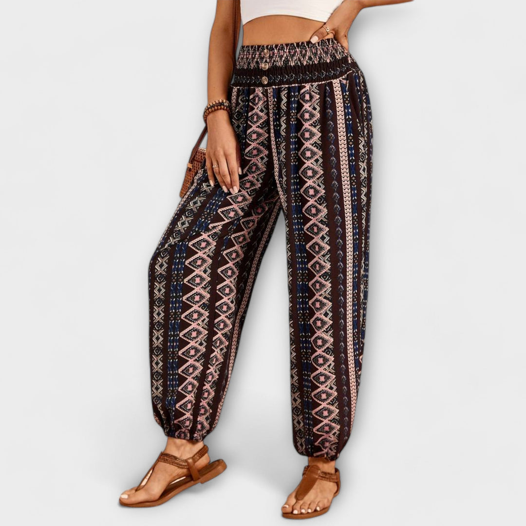 Scarlett - Pants with Ethnic Graphic Pink