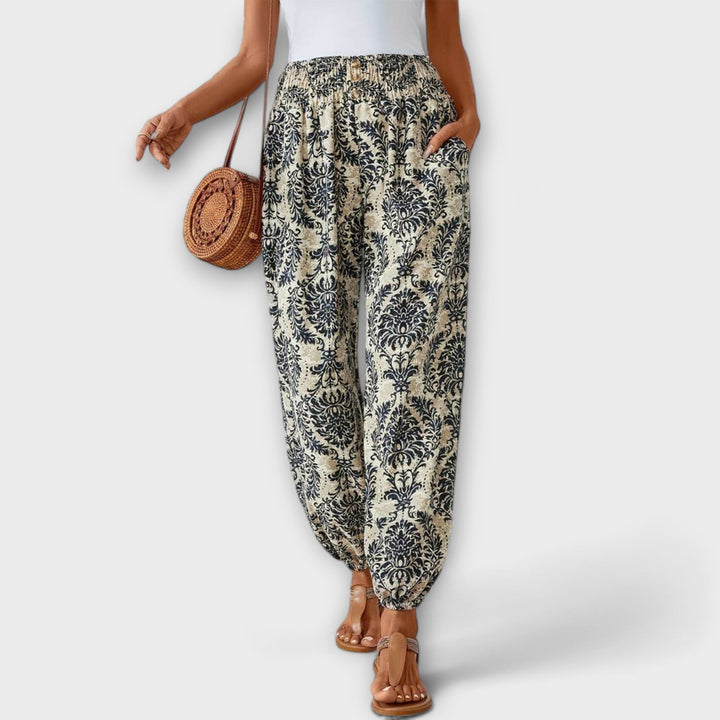 Scarlett - Pants with Ethnic Graphic Beige