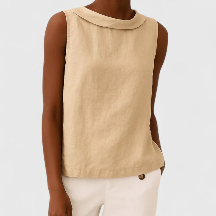 Anastine | Elegant Top with Roll Collar Beige