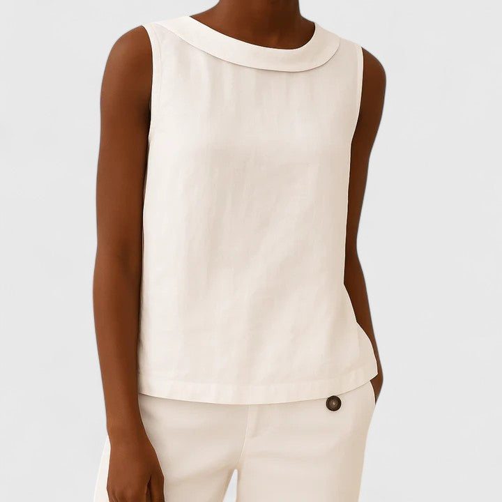 Anastine | Elegant Top with Roll Collar White