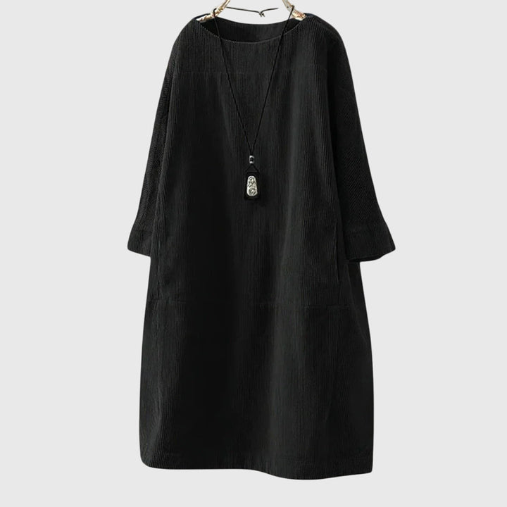 Grace | Relaxed Corduroy Midi Dress Black