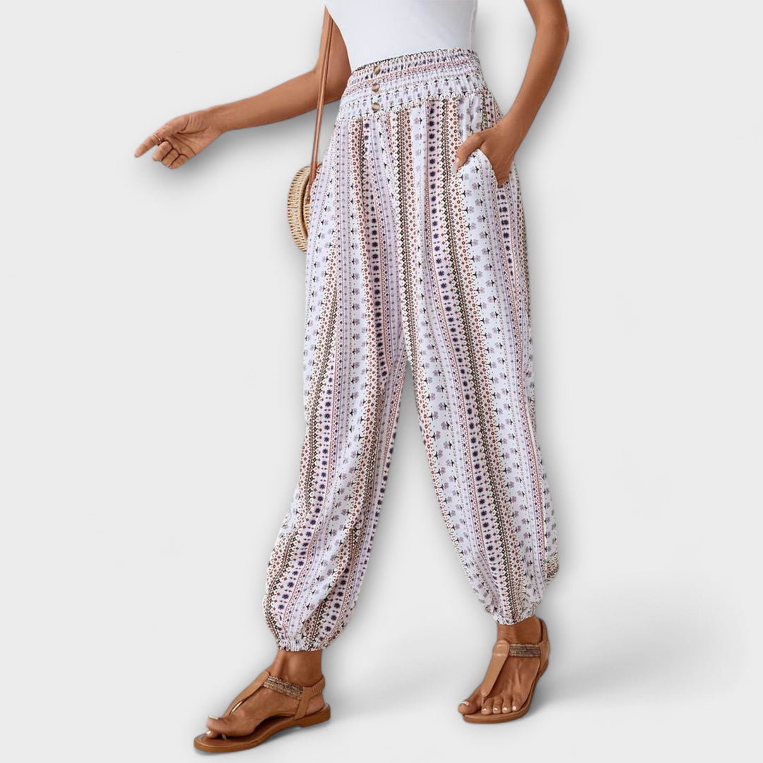 Scarlett - Pants with Ethnic Graphic White