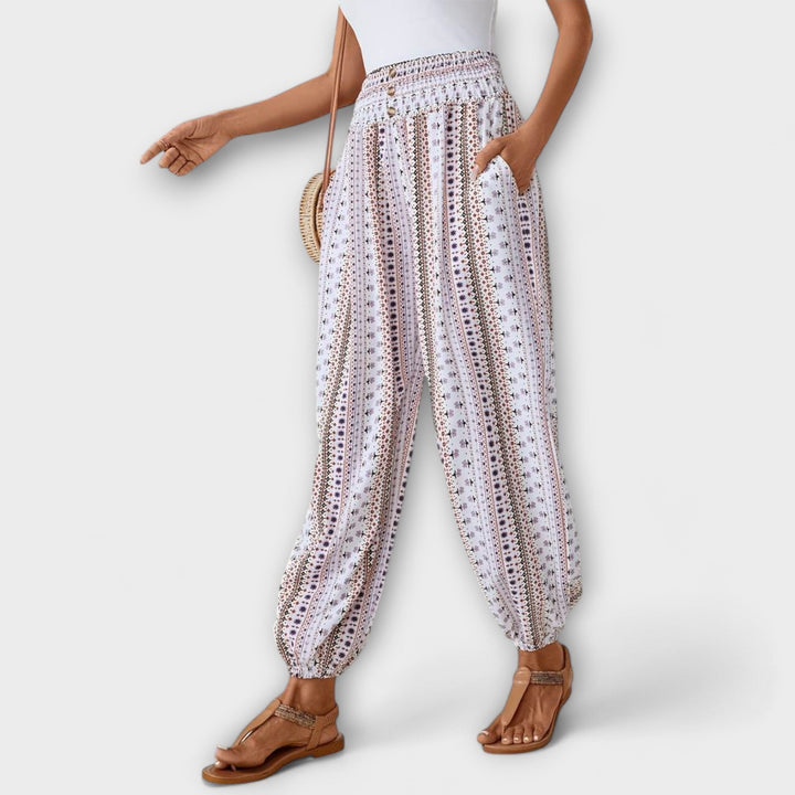 Scarlett - Pants with Ethnic Graphic White