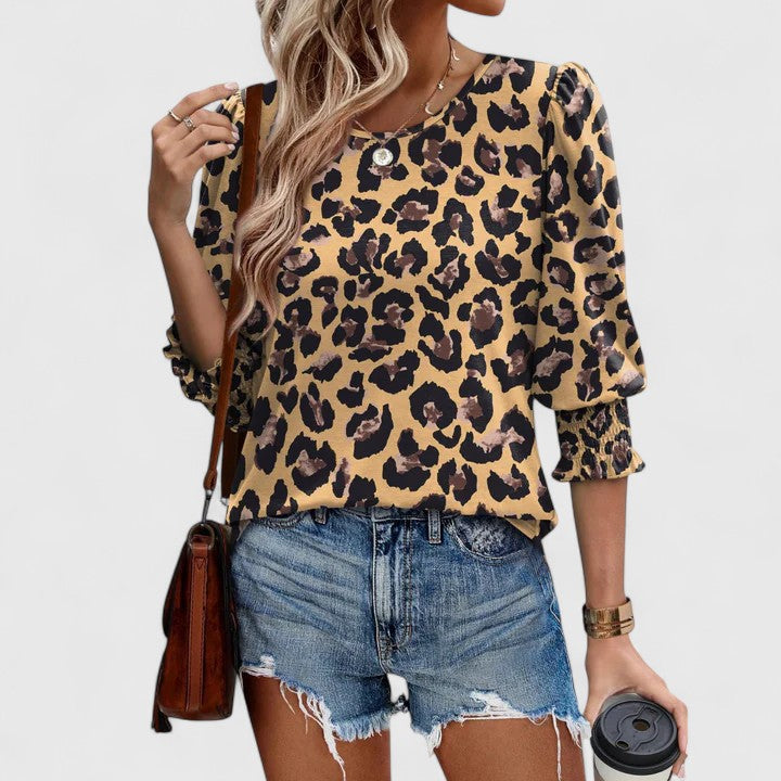 Solara | Elegant Smocked Top Leopard Print