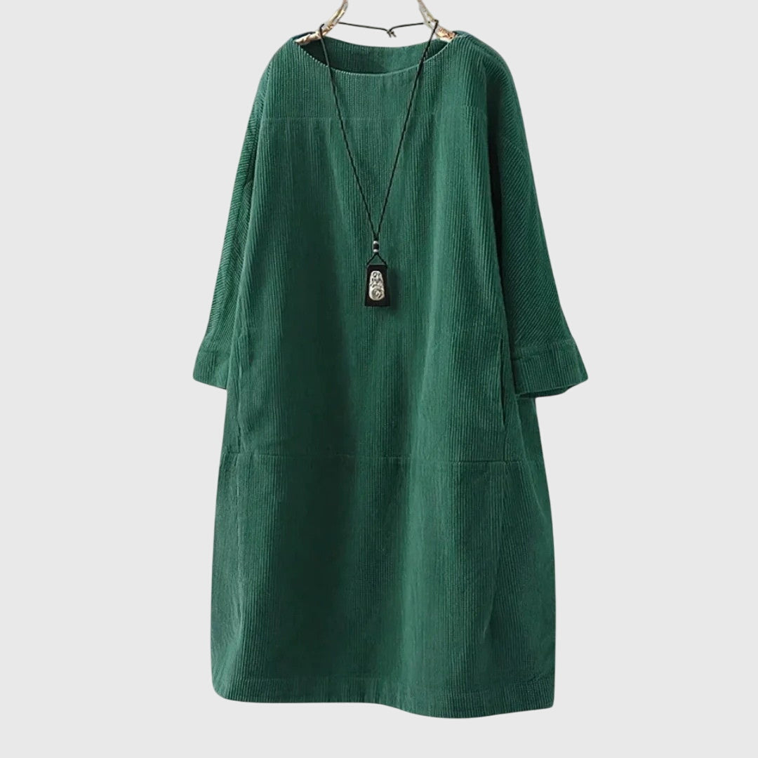Grace | Relaxed Corduroy Midi Dress Green