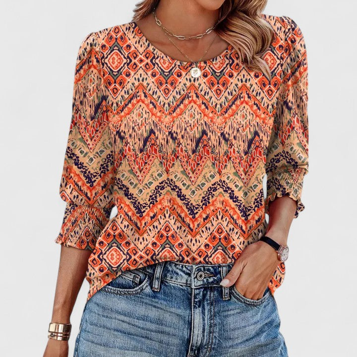 Solara | Elegant Smocked Top Orange-Red