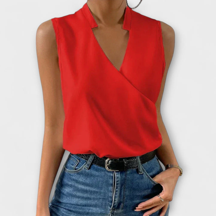 Loretta | Sophisticated V-neck Top Red