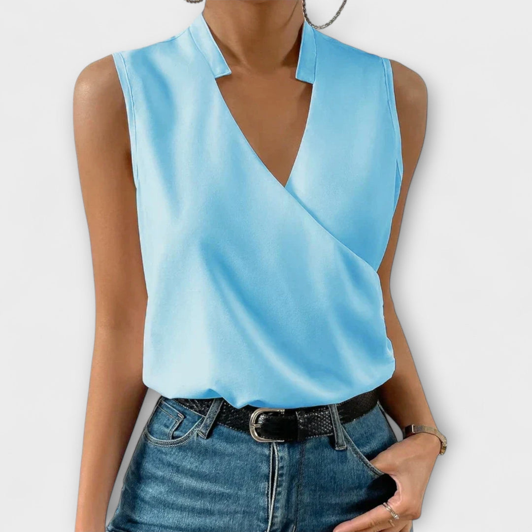 Loretta | Sophisticated V-neck Top Sky Blue