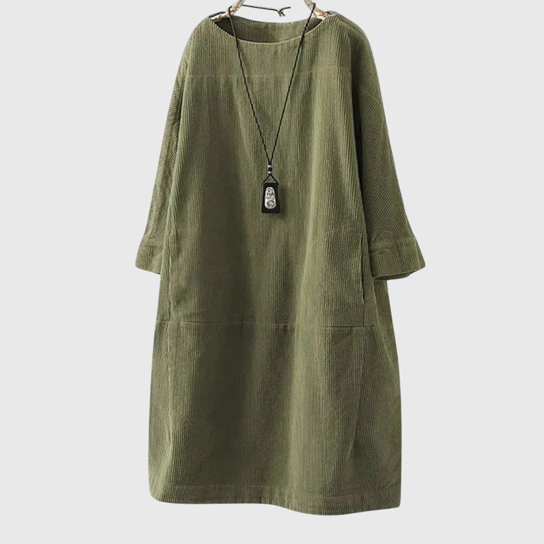 Grace | Relaxed Corduroy Midi Dress Army Green