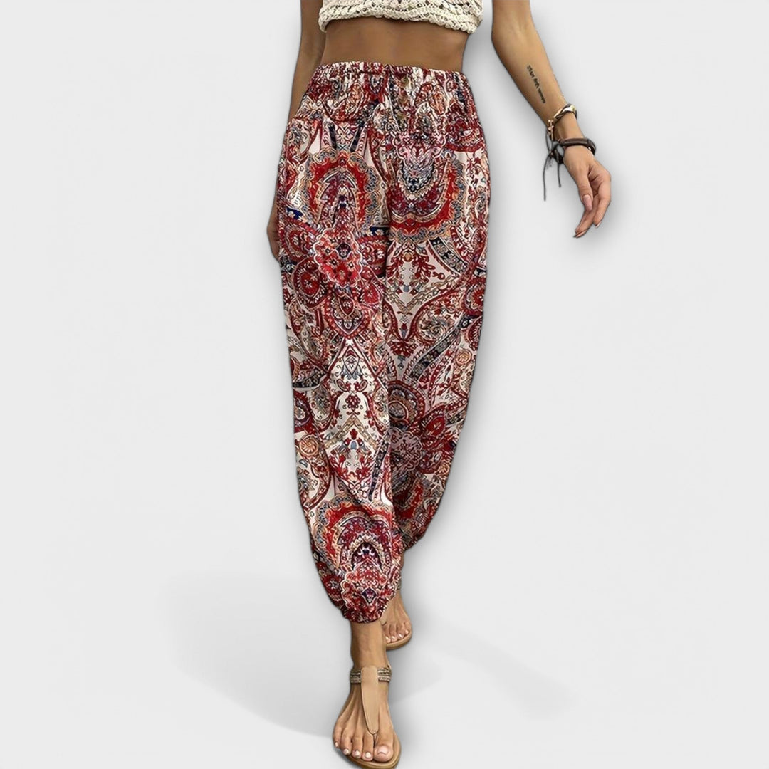 Scarlett - Pants with Ethnic Graphic Red