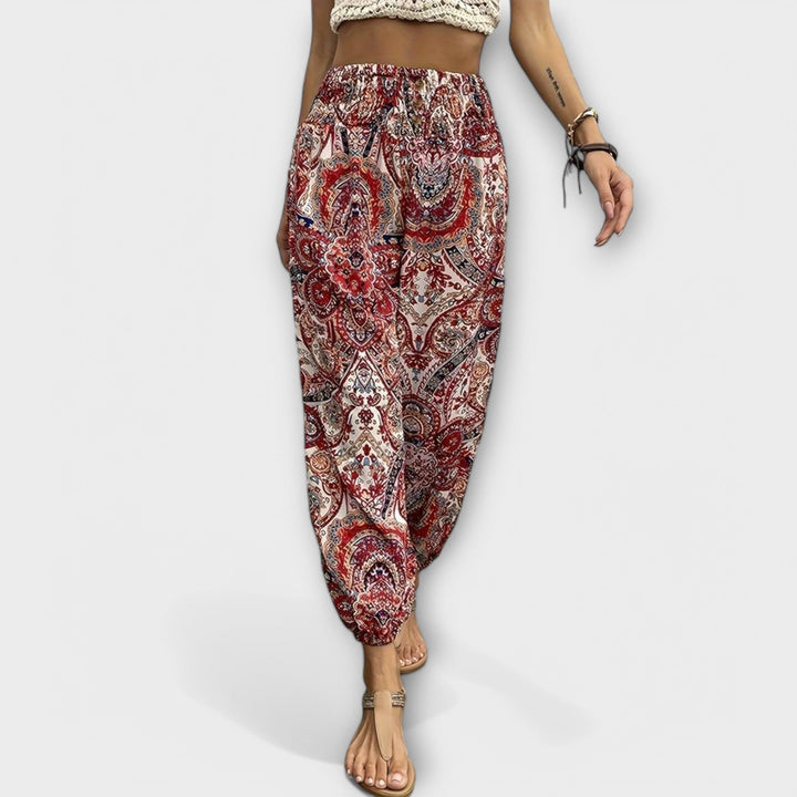 Scarlett - Pants with Ethnic Graphic Red