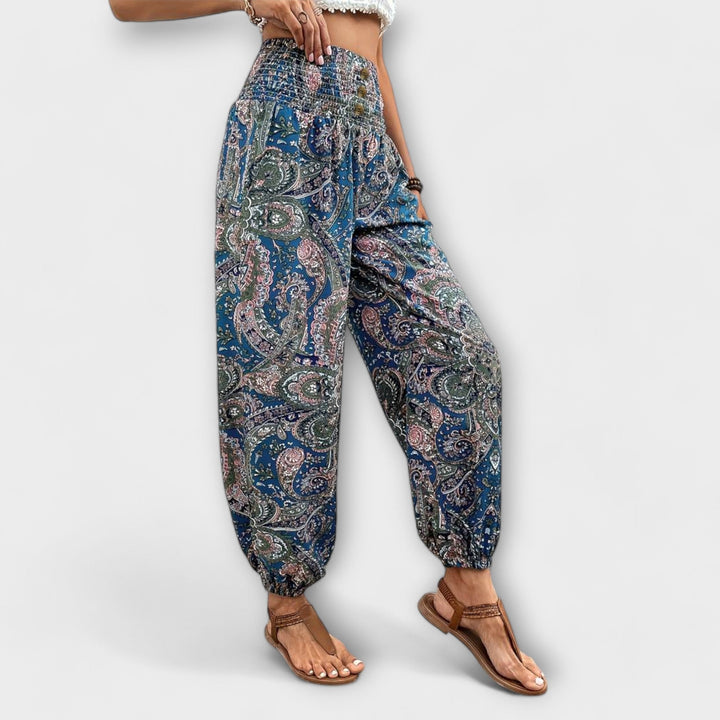 Scarlett - Pants with Ethnic Graphic Blue