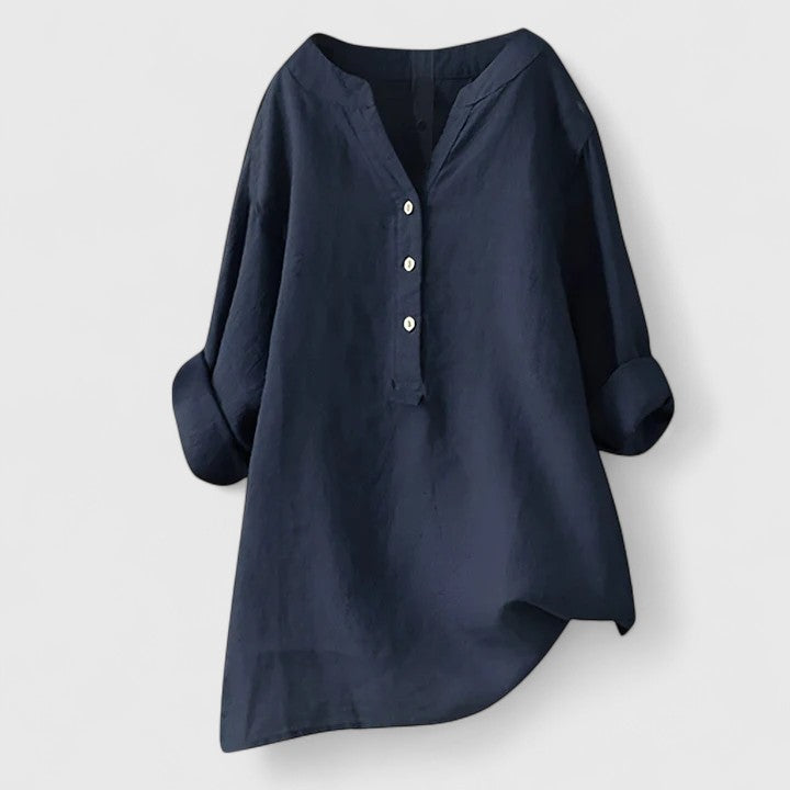 Larienne | Elegant Button-Front Shirt Navy Blue