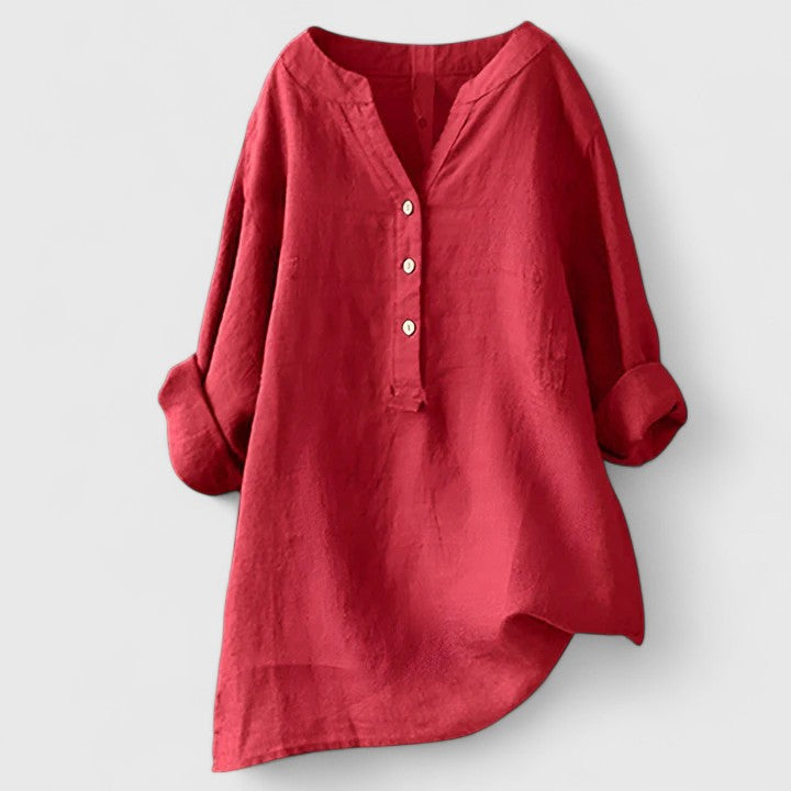 Larienne | Elegant Button-Front Shirt Red