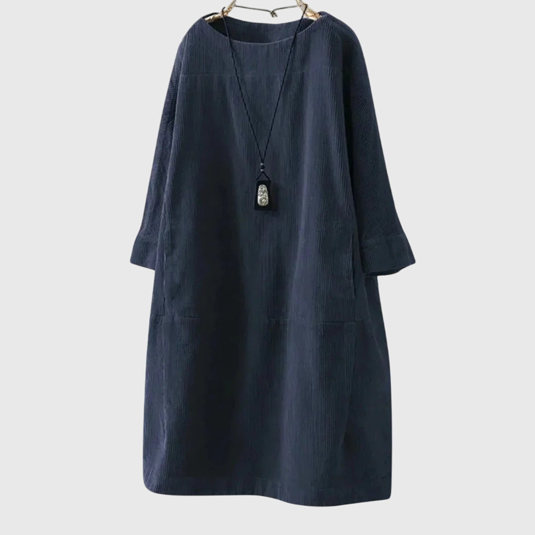 Grace | Relaxed Corduroy Midi Dress Dark Blue
