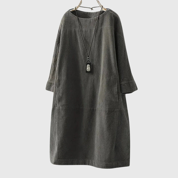 Grace | Relaxed Corduroy Midi Dress Gray