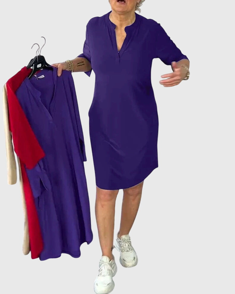 Katherine | Solid V-Neck Dress Purple