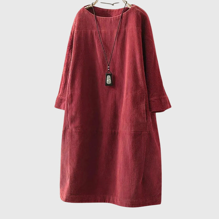 Grace | Relaxed Corduroy Midi Dress Red