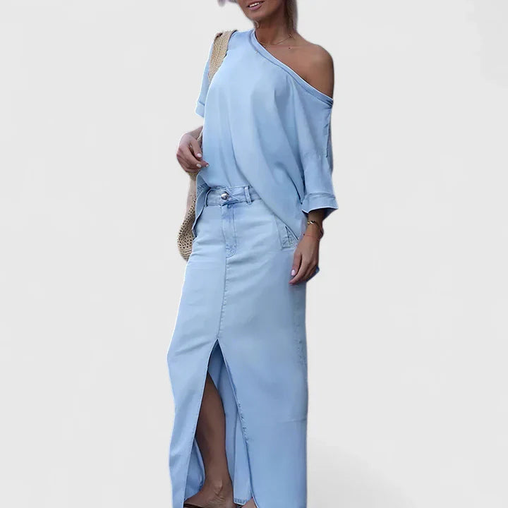 Averlynn | Elegant Maxi Skirt Set Blue